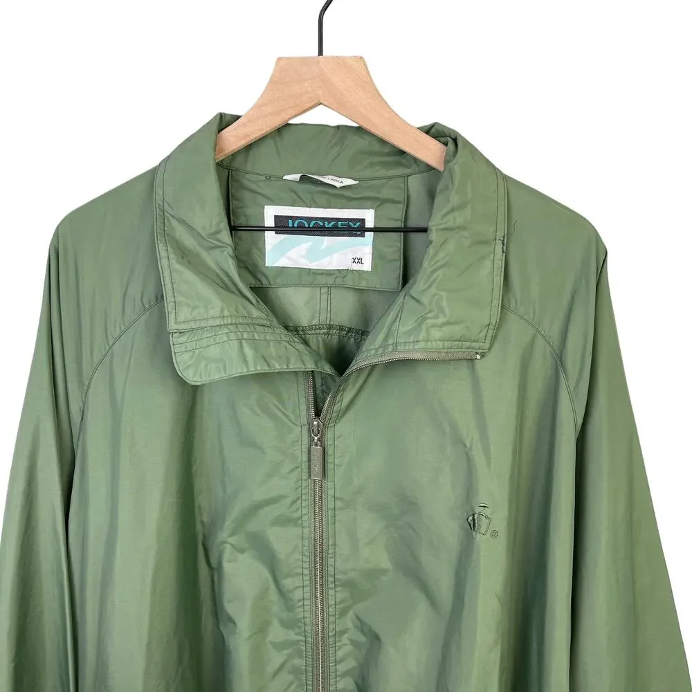 Jockey Lightweight Windbreaker Men's 2X Full Zipper Green Jacket Adjustable Cuff